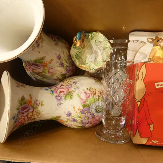 ASST. CHINA INCL. PR VASES H.255mm & R. DOULTON BUNNYKINS JULIET BUNNYKINS BOXED