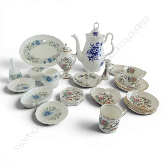 ASST. CHINA Incl. WEDGWOOD '"CLEMENTINE", ROYAL ALBERT "CONNOISSEUR" TEAPOT & AYNSLEY "PEMBROKE"