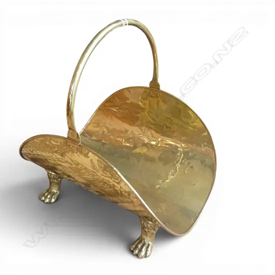 BRASS LOG BUCKET w. ANIMAL FEET & SWING HANDLE 320x435x430mm