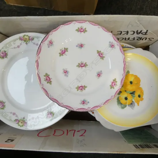 BOX LOT 50 SHELLEY CHINA SIDE PLATES MIXED PATS