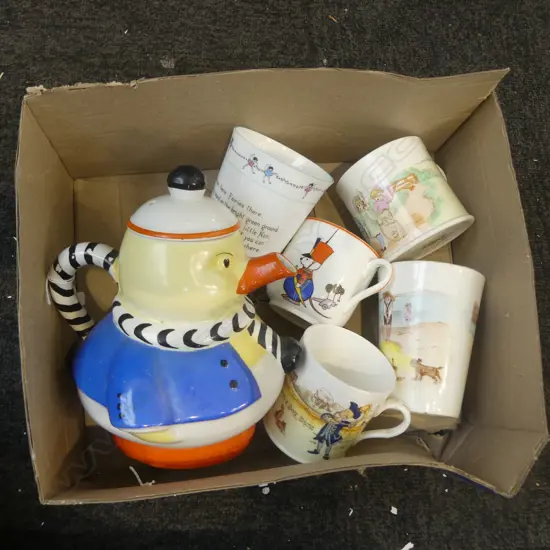SHELLEY CHINA LUCY ATTWELL DUCK TEAPOT H190MM & 5 SHELLEY CHILDRENS BEAKERS