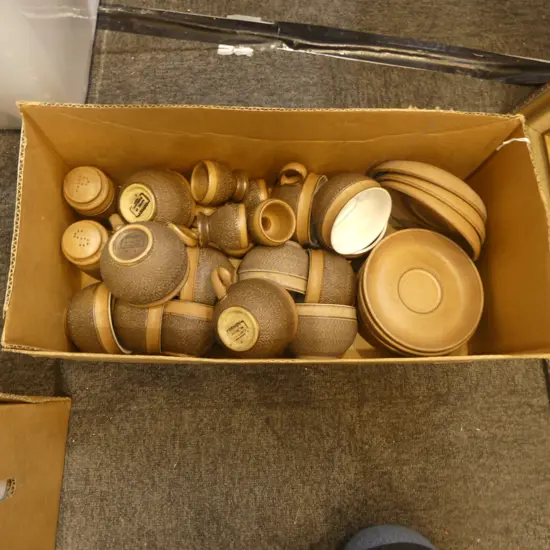 VINTAGE DENBY BREAKFAST SET, 10 C/S, EGG CUPS, P/S ETC