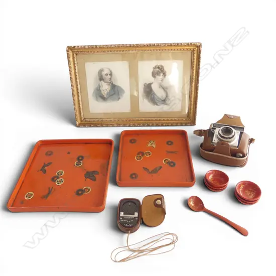 ANTIQUE ENGRAVING/JAPANESE LACQUER TRAY ETC/AGFA CAMERA