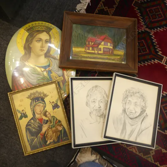 2 CHRISTIAN PICTURES 2 MAORI PRINTS  & W/C BY  G DRUMMOND H170 W250MM