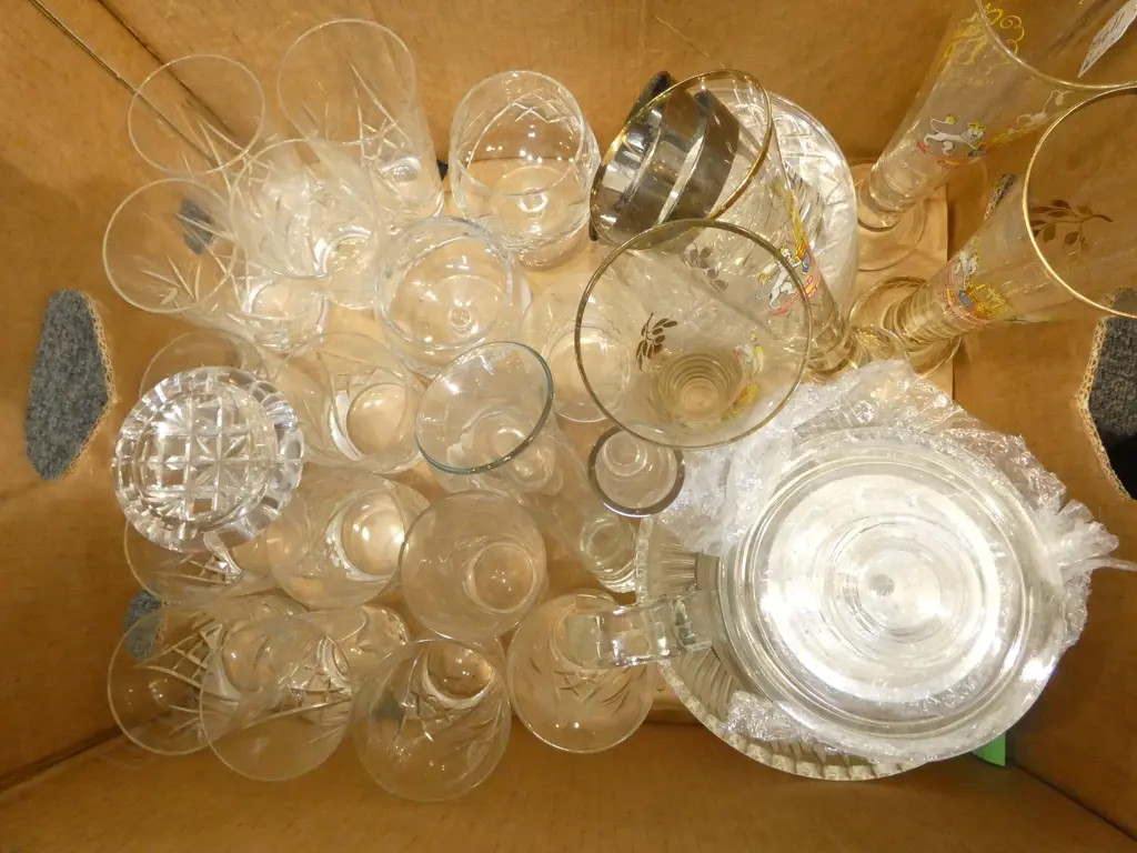 BOX OF ASST. GLASSWARE & CRYSTAL Incl. ERII Image 1++