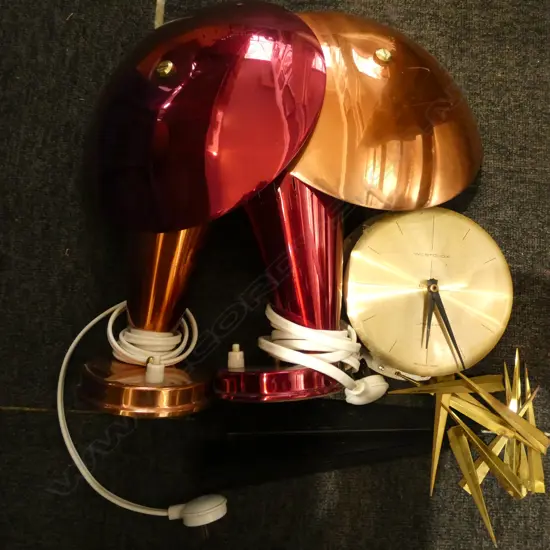 2 WALL LIGHTS, CLOCK etc