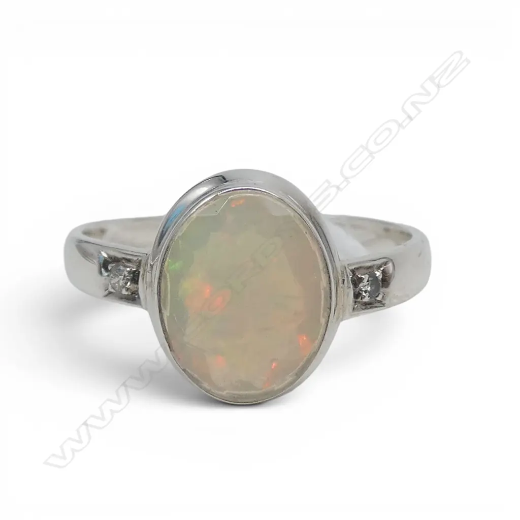 SILVER DIAMOND &  WELO OPAL RING SIZE Q Image 1++