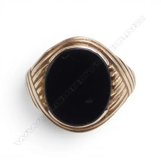 VINTAGE 9ct ROSE GOLD & ONYX SIGNET RING 4.74gms SIZE R