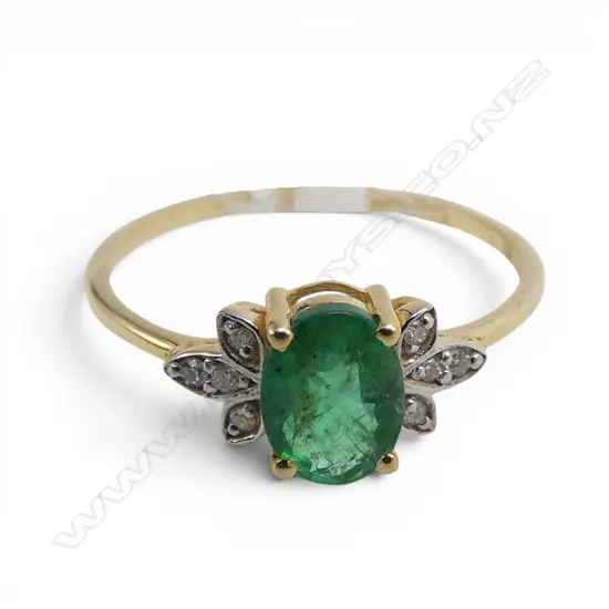 14ct DIAMOND & EMERALD RING, 1.27gm SIZE N