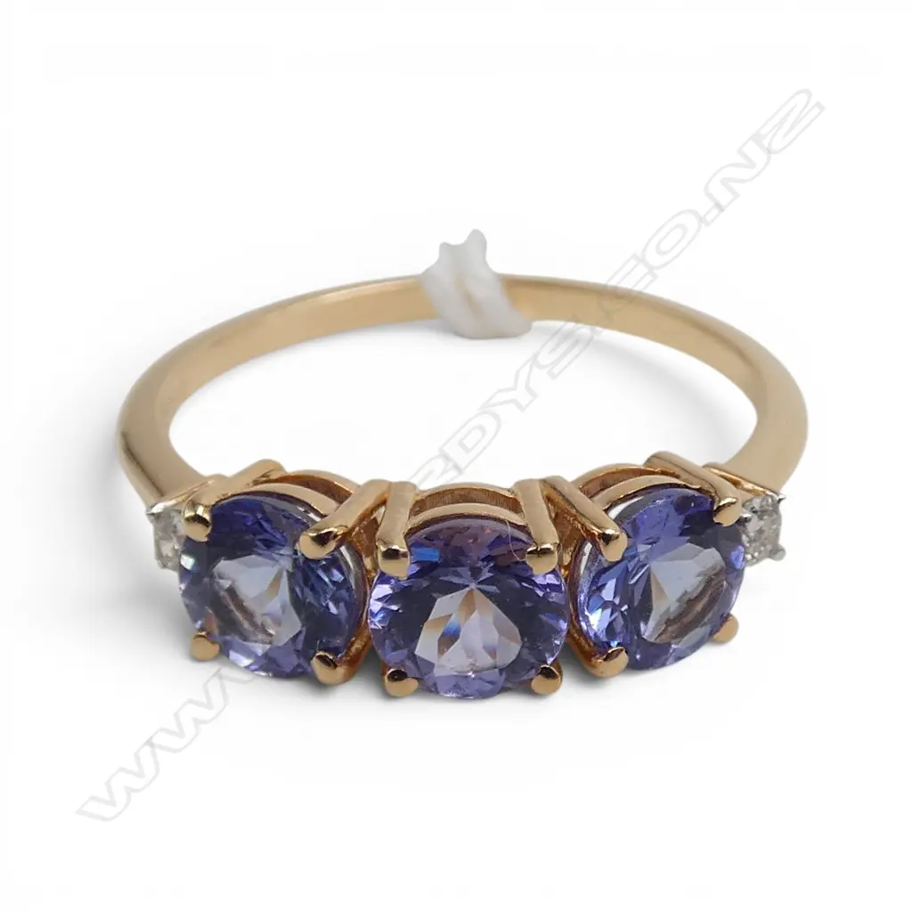 14ct DIAMOND & TANZANITE RING, 2.10gm SIZE P Image 1++