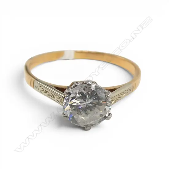 c.1940s GOLD RING, WHITE STONE SOLITAIRE, testing as 16CT, 2.3gms SIZE O1/2