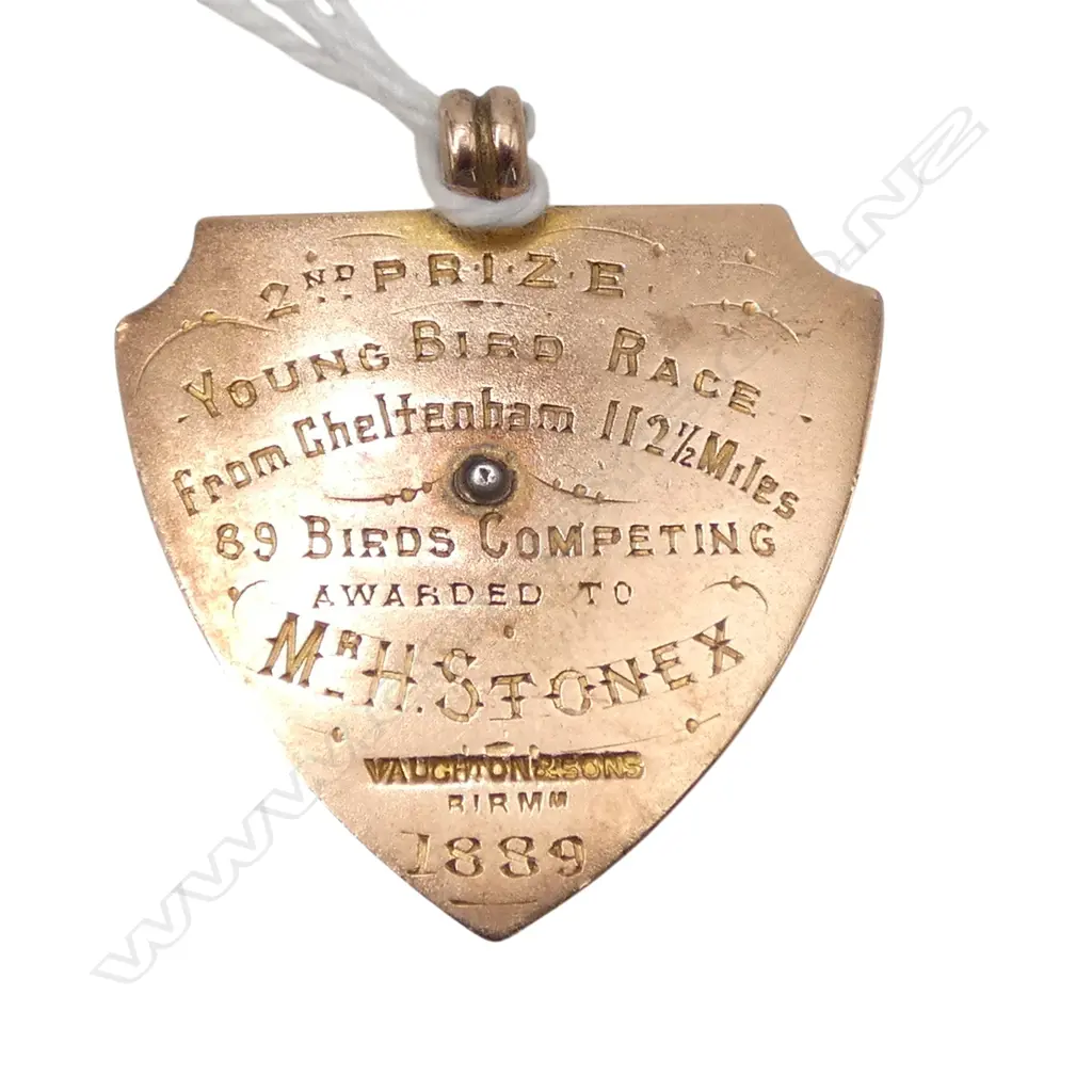 9CT 1889 2ND PRIZE 'PRESTWICH HOMING PIGEON SOCIETY' 9.7gms Image 1++
