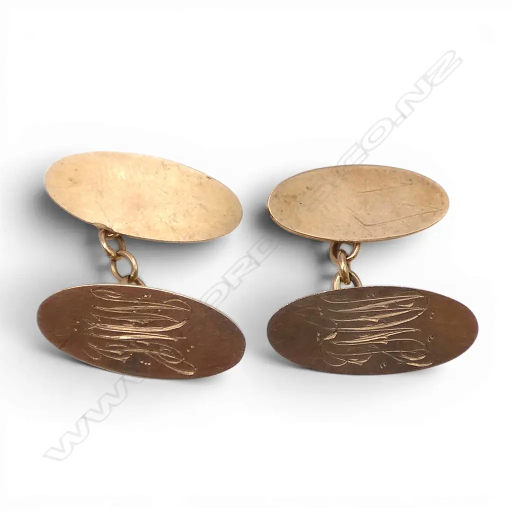 PR 9ct CUFF LINKS w. english hallmarks & monogram 6.39gms Image 1++