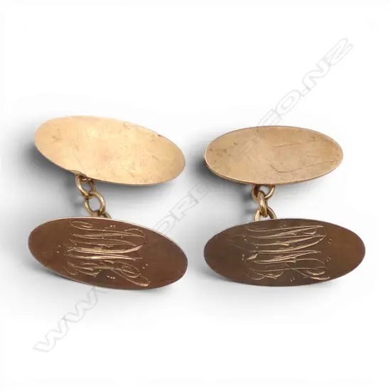 PR 9ct CUFF LINKS w. english hallmarks & monogram 6.39gms