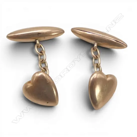 PR 9ct ROSE GOLD CUFFLINKS puff heart & lozenge ends. 2.6gms