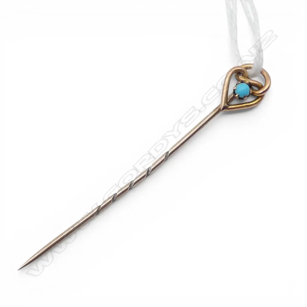 9ct GOLD HEADED & turquoise bead EDWARDIAN STICK PIN Image 1++