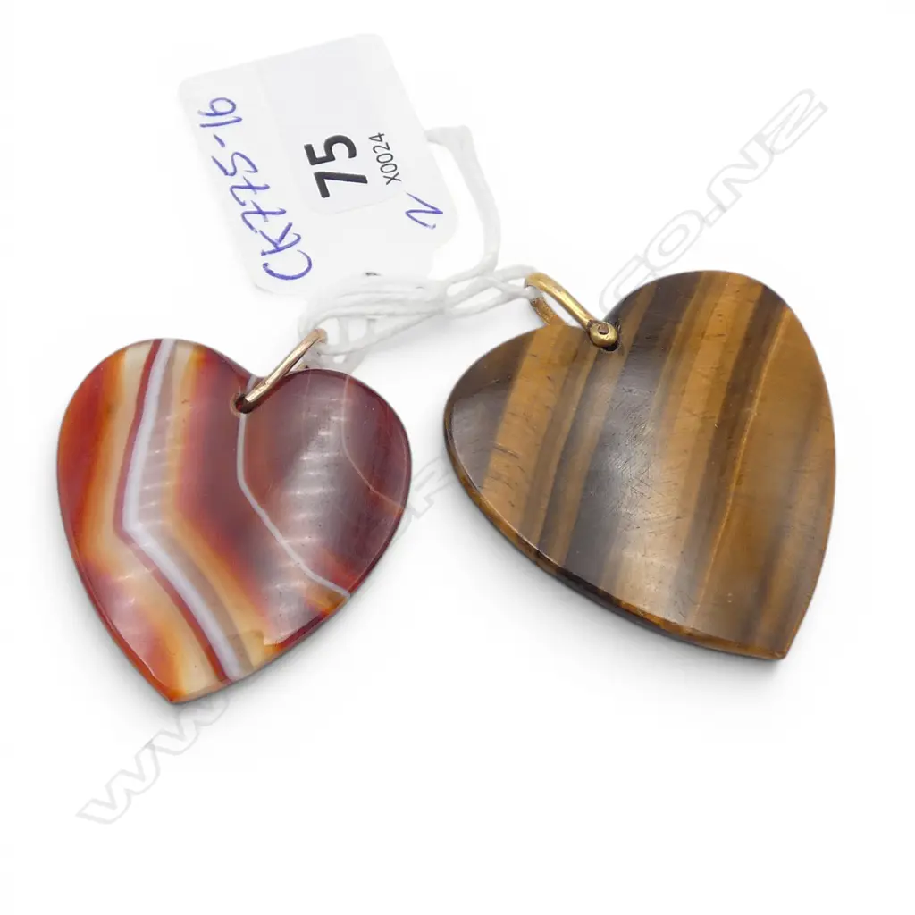 TIGERS EYE &  AGATE HEART PENDANT with 9ct bail only L.45mm Image 1++