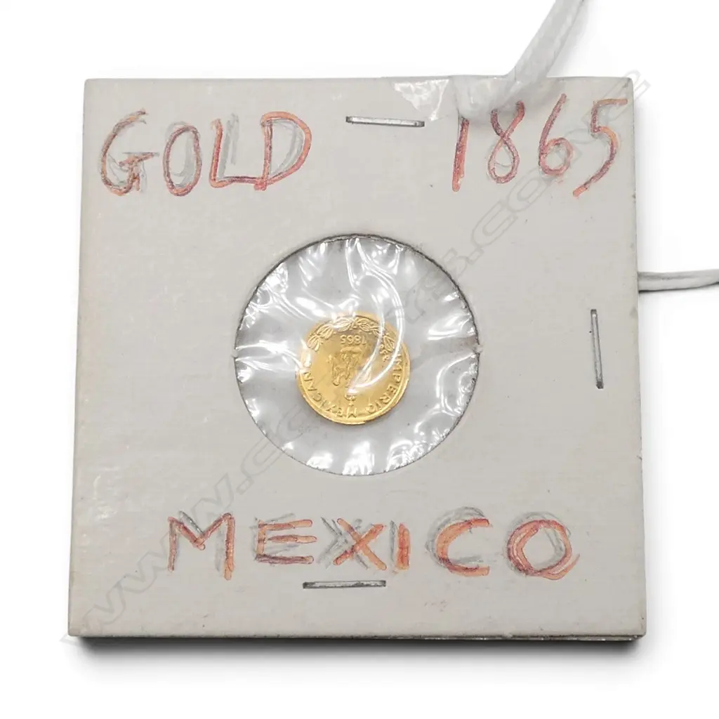 SMALL 20thC GOLD FANTASY 1865 MEXICO COIN / WEDDING TOKEN 22ct  Image 1++