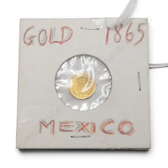 SMALL 20thC GOLD FANTASY 1865 MEXICO COIN / WEDDING TOKEN 22ct 