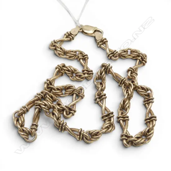 SILVER GILT FANCY LINK NECKLACE. L.460mm. 49.5gms