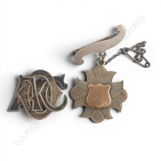 STG SILVER & 9ct GOLD MEDAL dated 1943 6.93gms + STG SILVER MONOGRAM BROOCH 