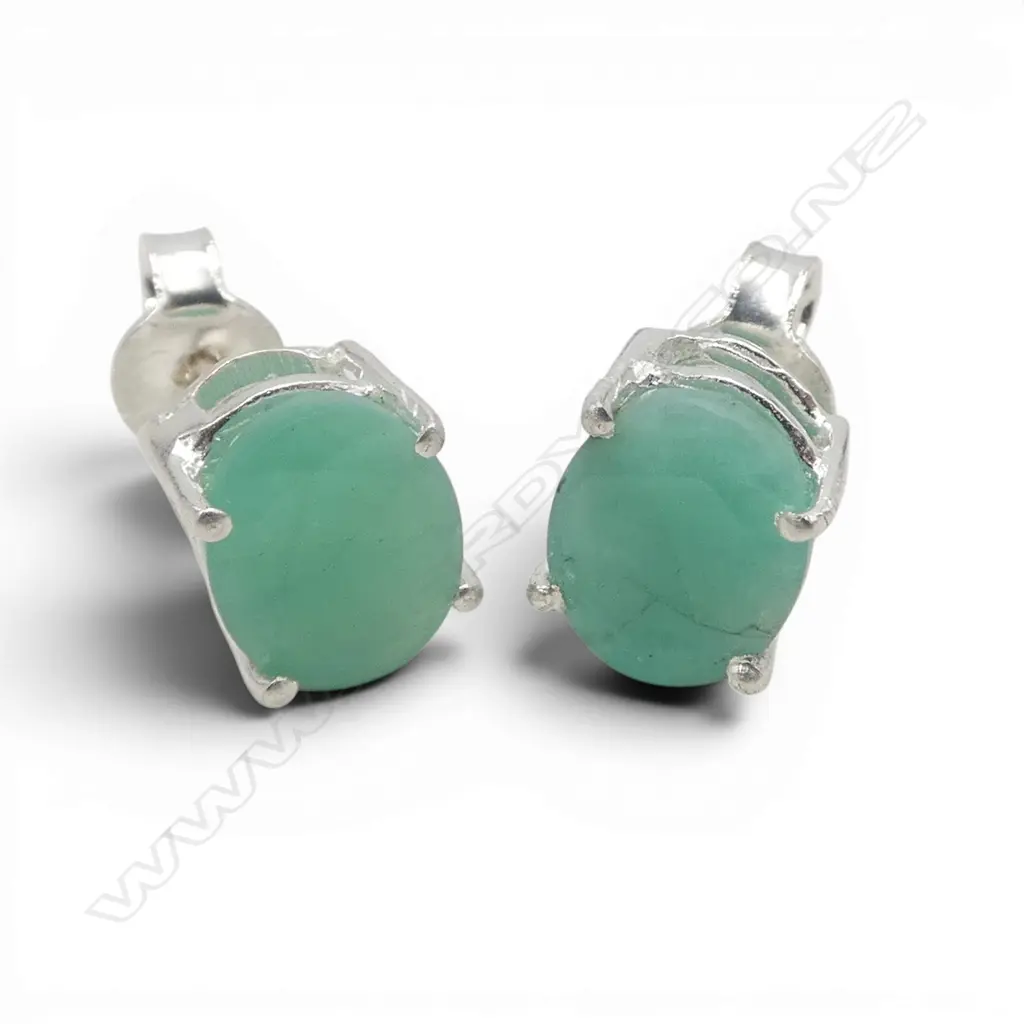 PR SILVER & MILKY EMERALD EARRINGS, STUDS Image 1++