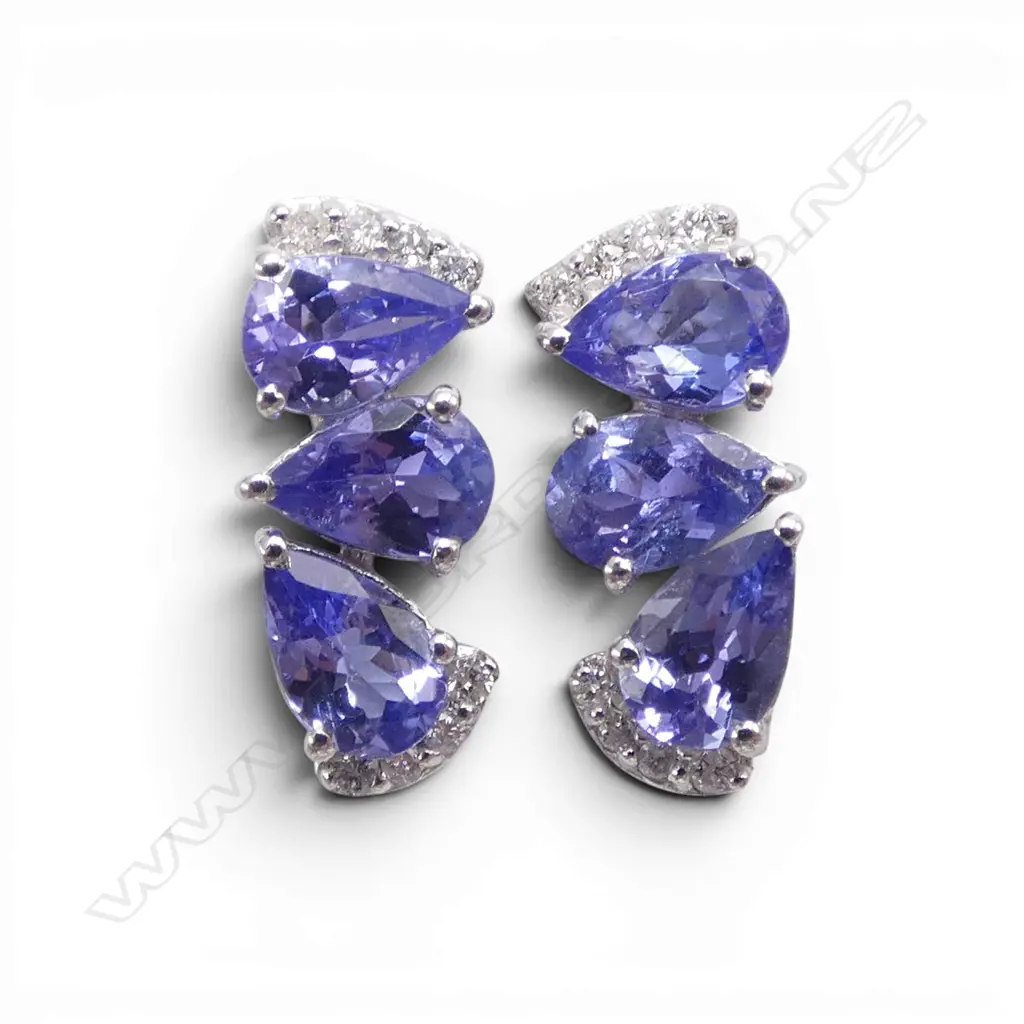 PR SILVER DIAMOND & TANZANITE EARRINGS, STUDS Image 1++