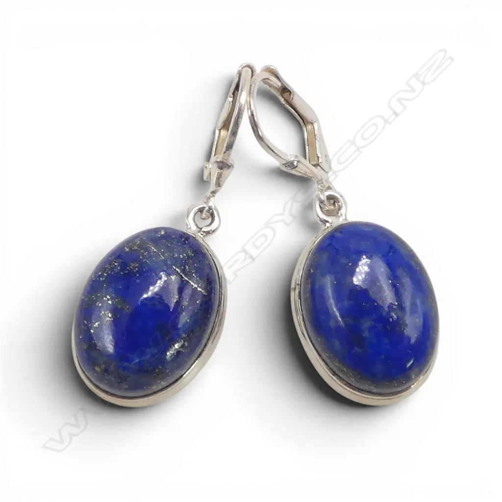 SILVER LAPIS LAZULI EARRINGS, continental locks Image 1++
