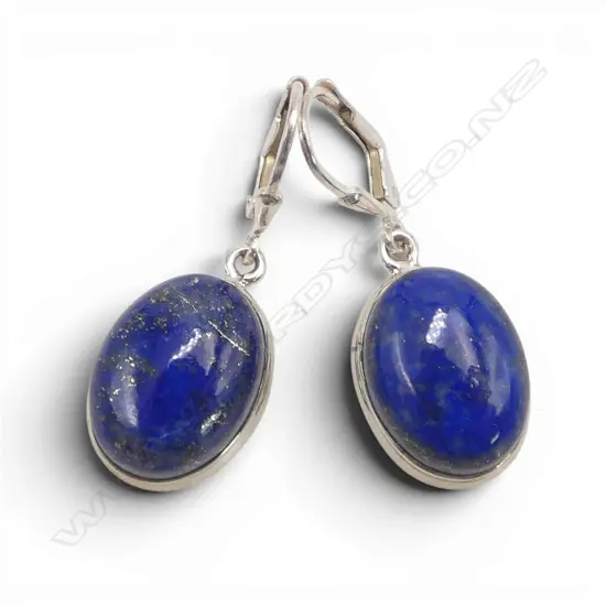 SILVER LAPIS LAZULI EARRINGS, continental locks