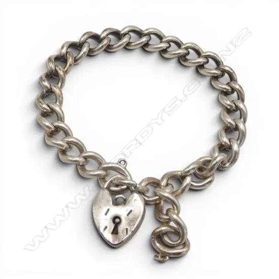 S/SILVER CHAIN LINK BRACELET HEART LOCK 38GMS LOCK A/F
