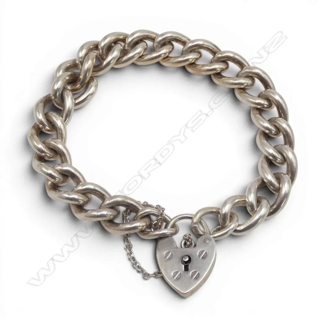 S/SILVER CHAIN LINK BRACELET HEART LOCK 52GMS Image 1++