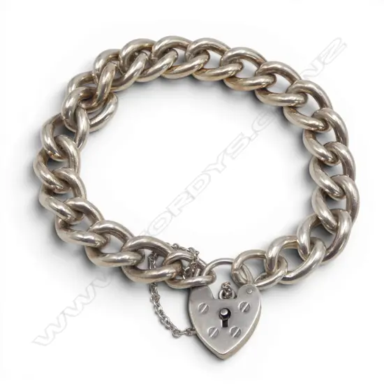 S/SILVER CHAIN LINK BRACELET HEART LOCK 52GMS