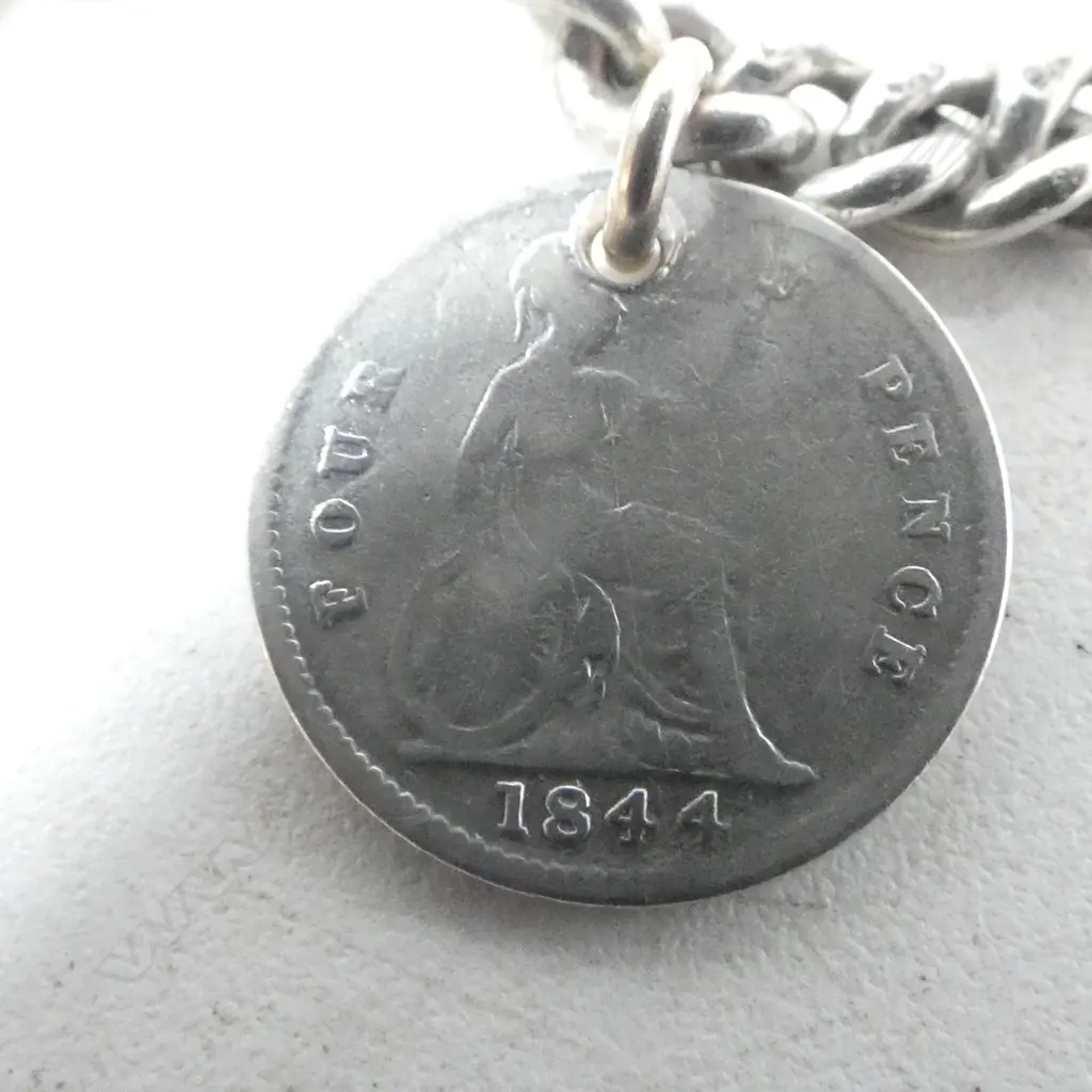 VICTORIAN S/SILVER  CHAIN WITH 3 SILVER COINS 1844 TO1889 29,5GMS Image 1++