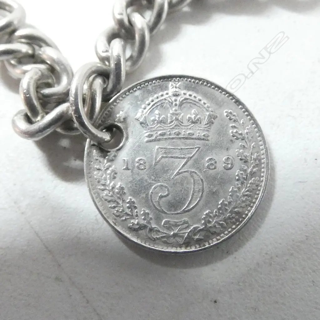 VICTORIAN S/SILVER  CHAIN WITH 3 SILVER COINS 1844 TO1889 29,5GMS Image 1++