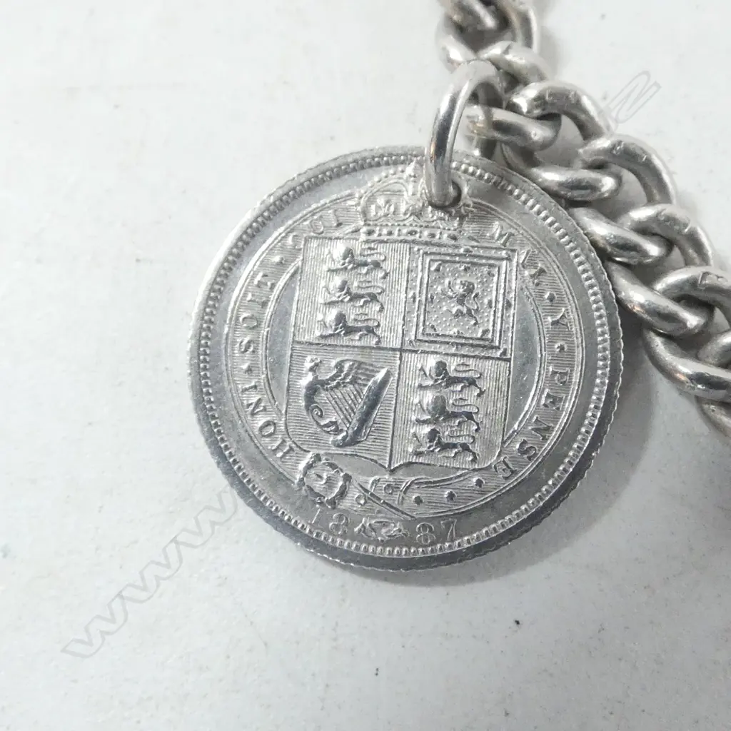 VICTORIAN S/SILVER  CHAIN WITH 3 SILVER COINS 1844 TO1889 29,5GMS Image 1++