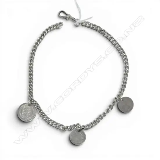 VICTORIAN S/SILVER  CHAIN WITH 3 SILVER COINS 1844 TO1889 29,5GMS