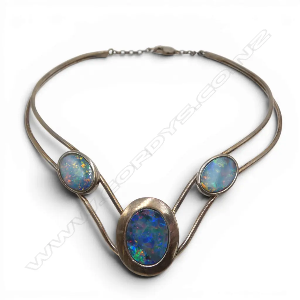 STG SILVER & OPAL NECKLET (AAA GRADE DOUBLETS) 38gms WITH VALUATION $2.180 Image 1++