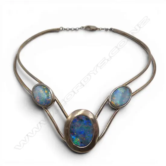STG SILVER & OPAL NECKLET (AAA GRADE DOUBLETS) 38gms WITH VALUATION $2.180