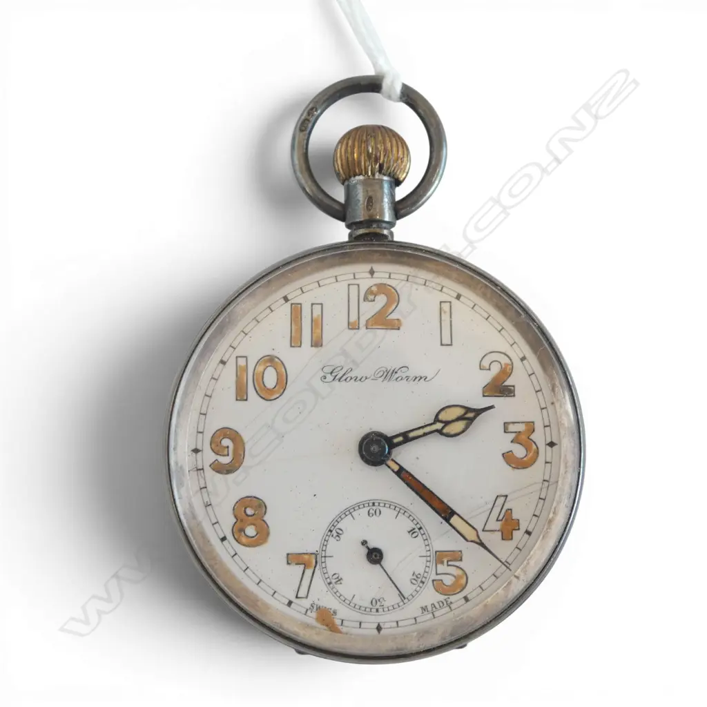 EARLY 20thC .925 'GLOW WORM' OPEN FACE POCKET WATCH Image 1++