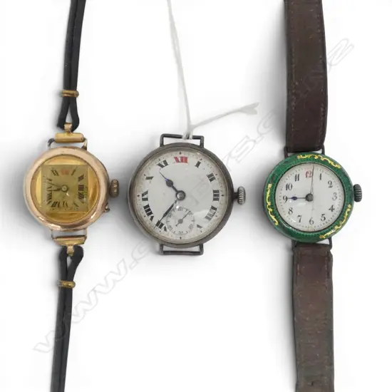 EARLY 20thC GENT'S WRISTWATCH w. 2 OTHER EARLY 20thC WRISTWATCHES