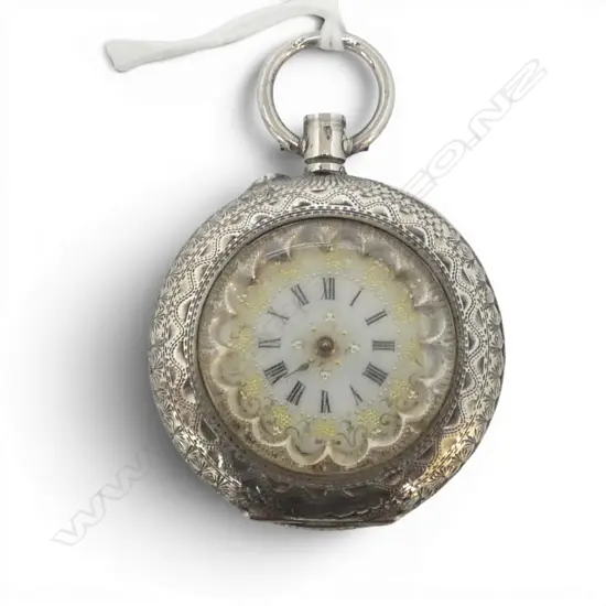 SWII 935 SILVER LADIES POCKET WATCH  CASE MARKED H W LLOYD WELLINGTON & GREYMOUTH NZ FAULTS 30.6GMS TOTAL WIEGHT