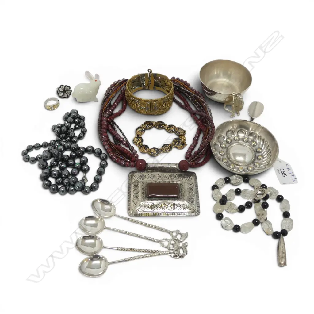 2 EP TASTEVINS, JEWELLERY, GLASS RABBIT, 4 925 SILVER SPOONS, 48gms ETC Image 1++