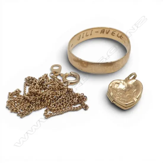9CT RING 2.9gms + 9CT LOCKET AF 0.7gms ON GP CHAIN