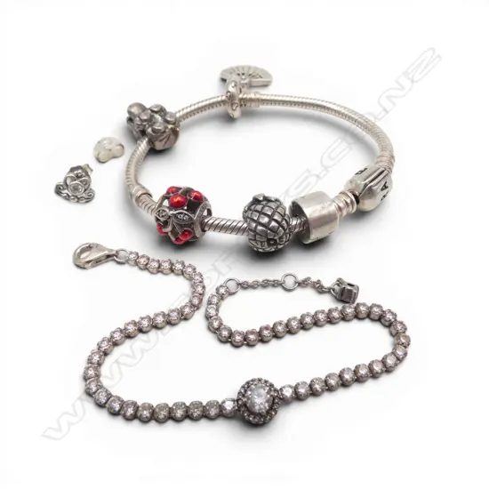 4 PANDORA STG SILVER PCES; BRACELET L15.5CM W ASST. CHARMS, BRACELET, EARRING & EARRING BUTTERFLY