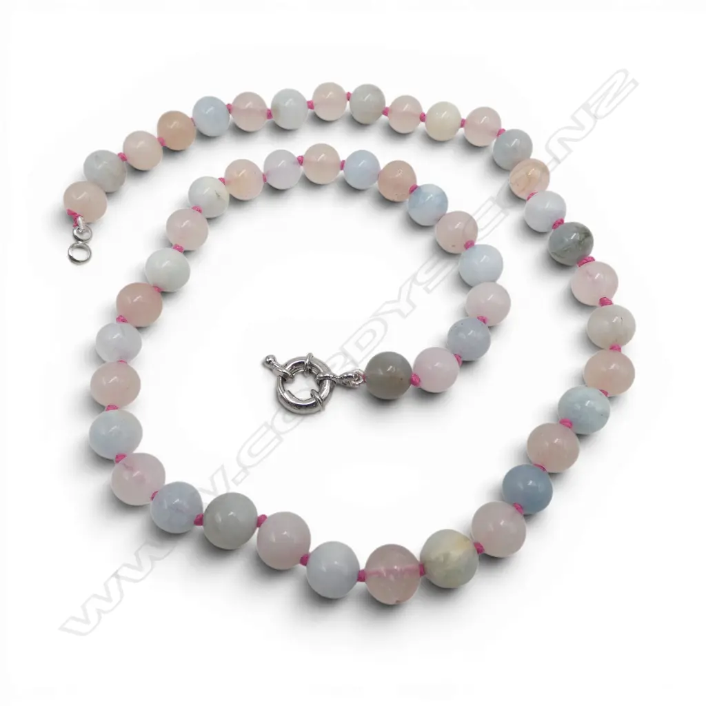 KNOTTED MORGANITE BEAD NECKLACE, L.450mm Image 1++