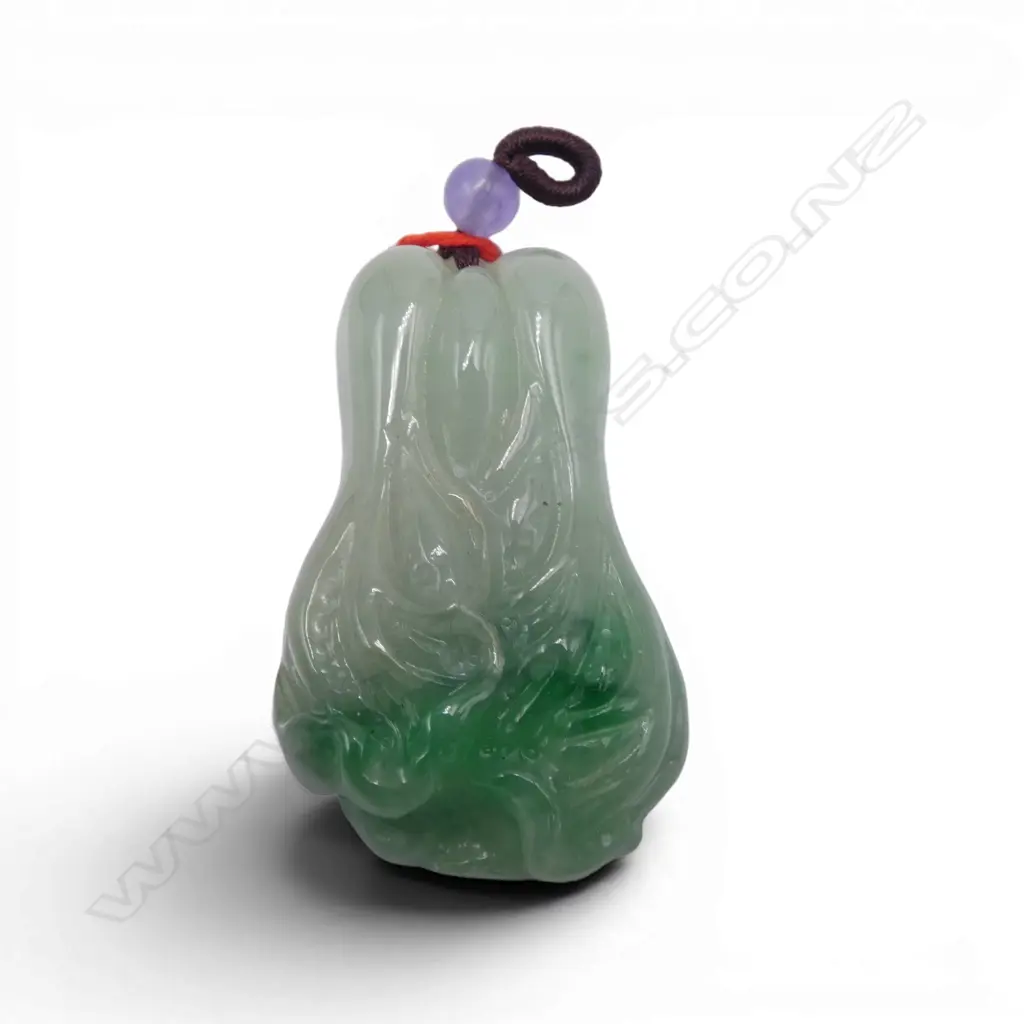 ORIENTAL JADE BOK CHOY PENDANT 50x30mm Image 1++