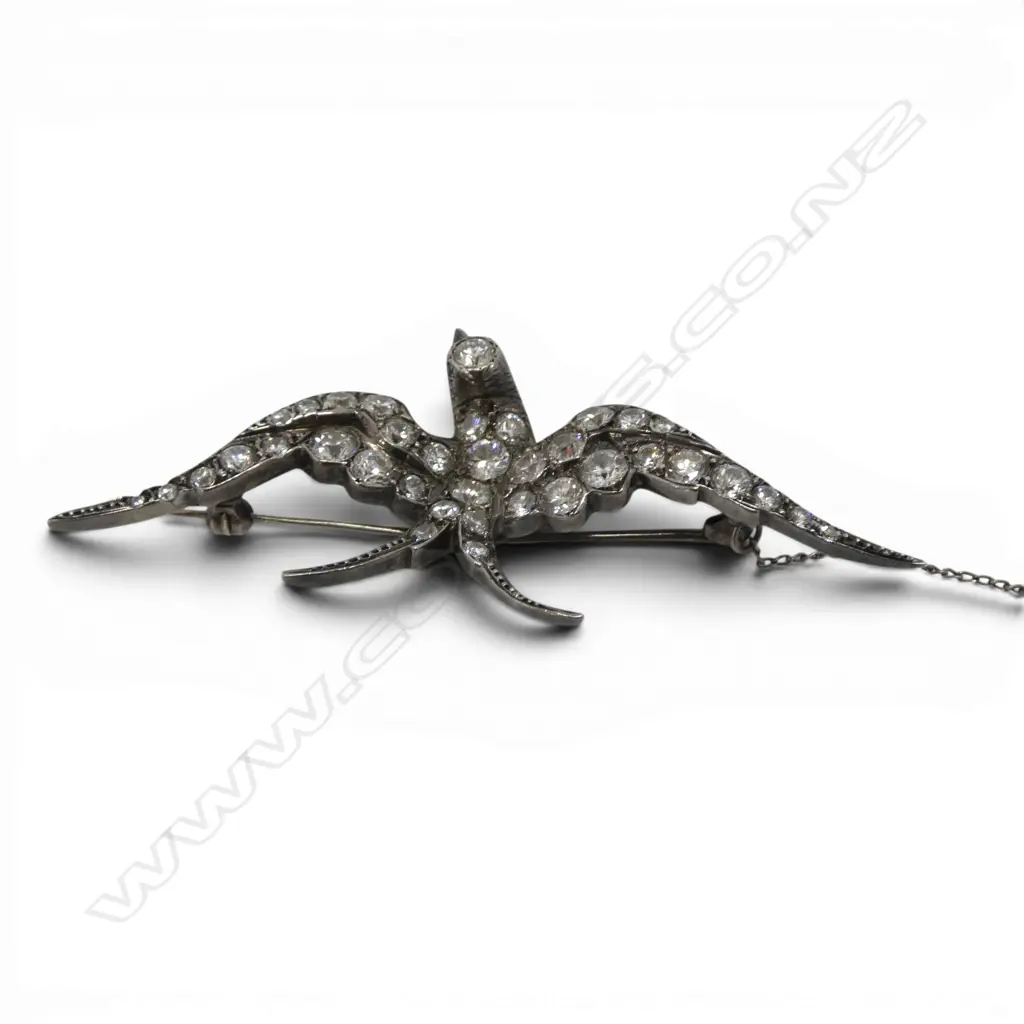 SILVER (TESTING 925) & WHITE STONES BIRD BROOCH H.70mm 18.8gms Image 1++