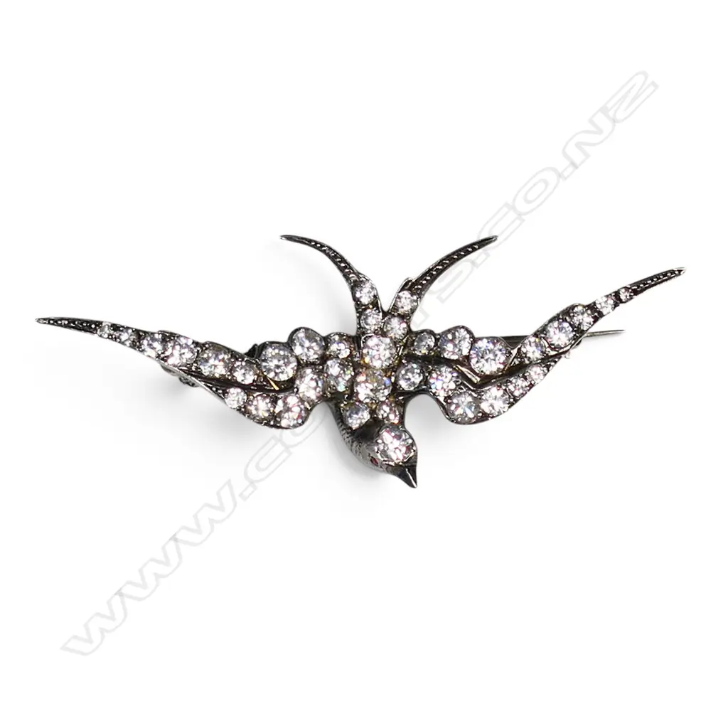 SILVER (TESTING 925) & WHITE STONES BIRD BROOCH H.70mm 18.8gms Image 1++