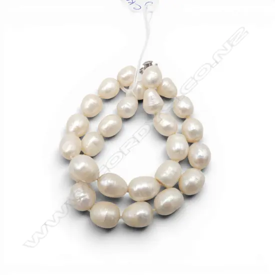 DOUBLE STRAND BAROQUE FRESHWATER PEARL BRACELET w. 925 SILVER CLASP L.210mm