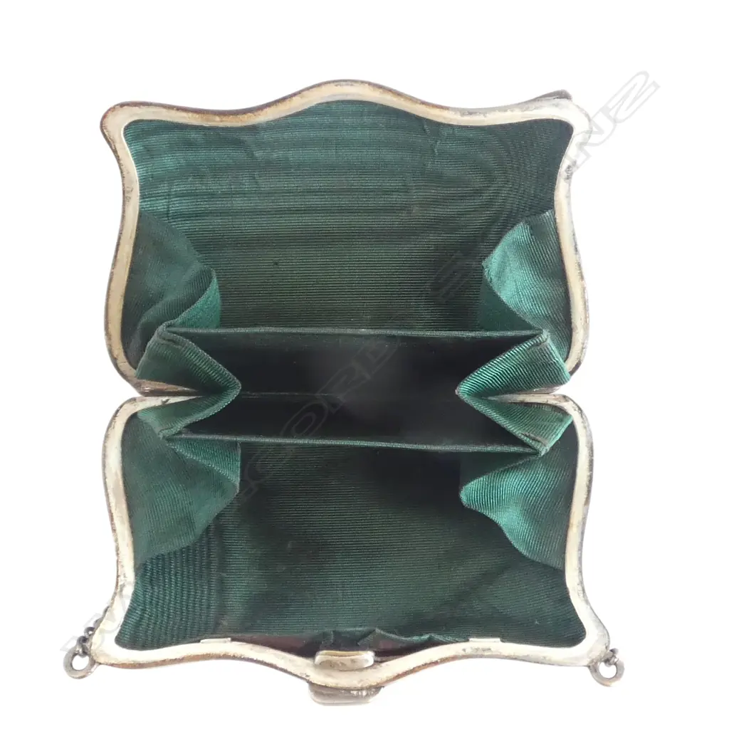 ART NOUVEAU STG SILVER COIN PURSE w. FITTED INTERIOR, HENRY CLIFFORD DAVIS, BIRMINGHAM 1910, 56gms Image 1++